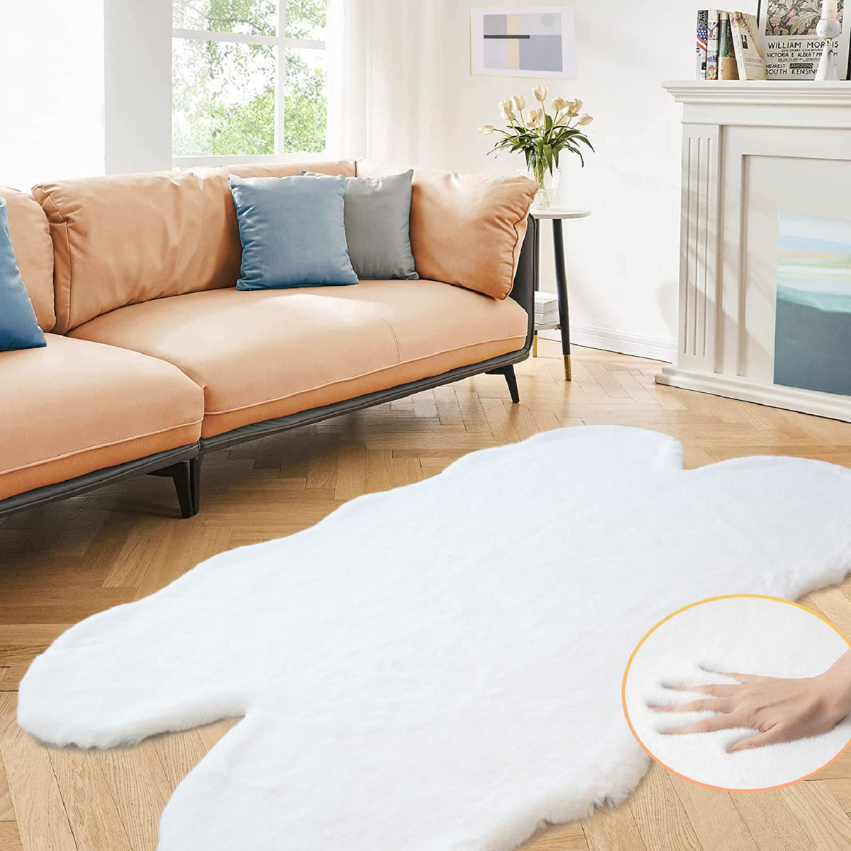 ORINOVA Beige Faux Sheepskin Rabbit Fur Shaggy Rugs for Bedroom Small Shag Washable Fluffy Fur Rug for Living Room Rug 2x3 Nursery Rectange Rugs