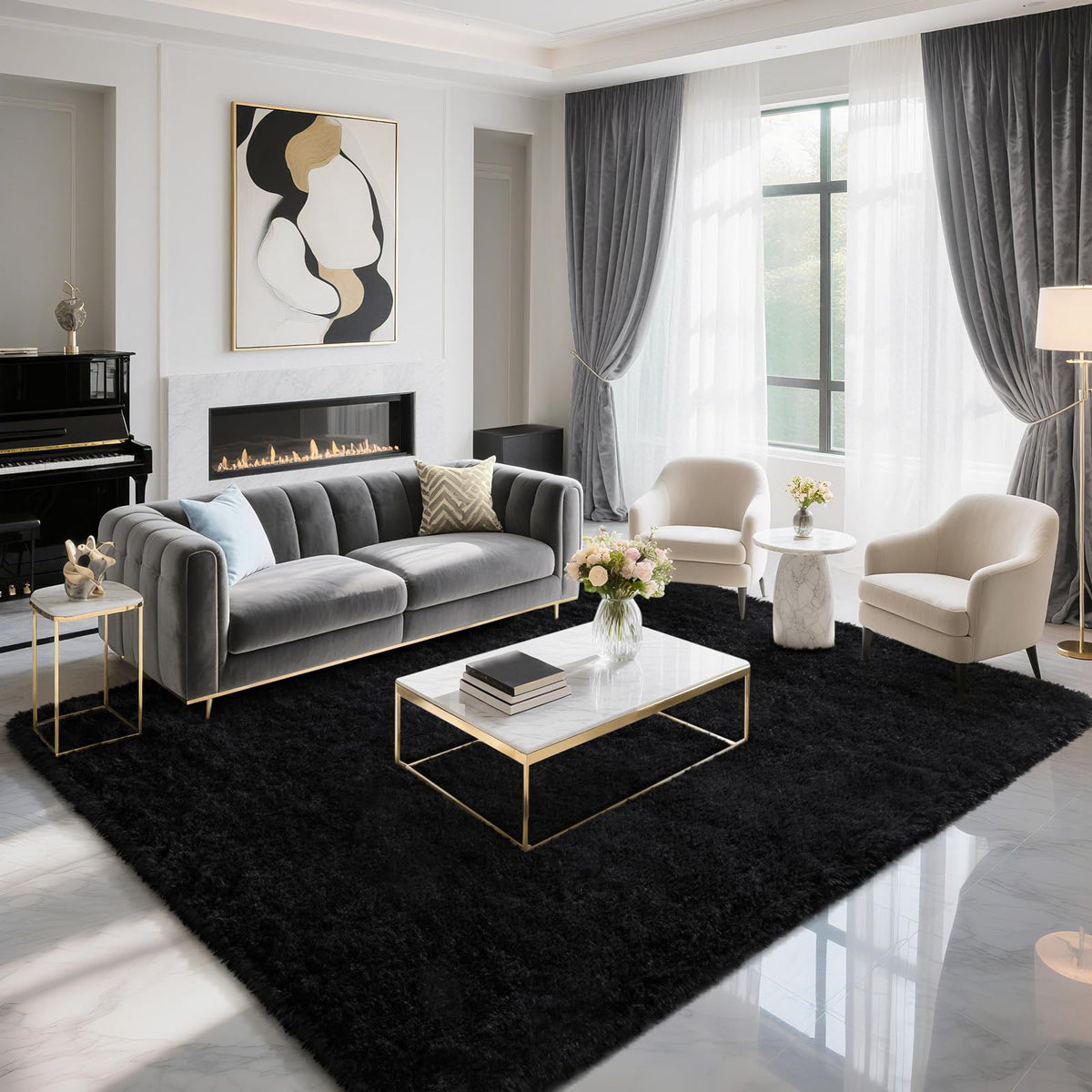BENRON Cream White Fluffy Rugs for Living Room Bedroom 4x6, Washable