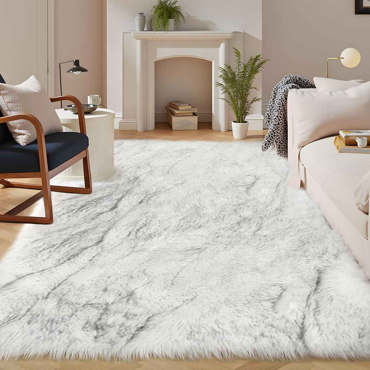 Latepis White Faux Fur Sheepskin Rug 4x6 for Living Room, Fuzzy Rugs Fluffy Washable Rug for Bedroom, Playroom, Luxury Room Decor, Rectangle