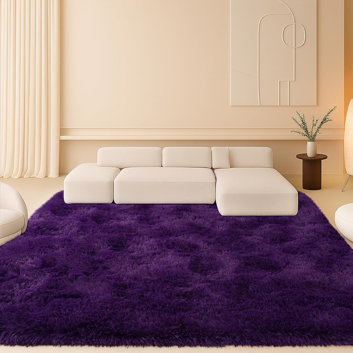8x10 Cream Fluffy Shag Area Rug, Non-Slip Soft Carpet for Home