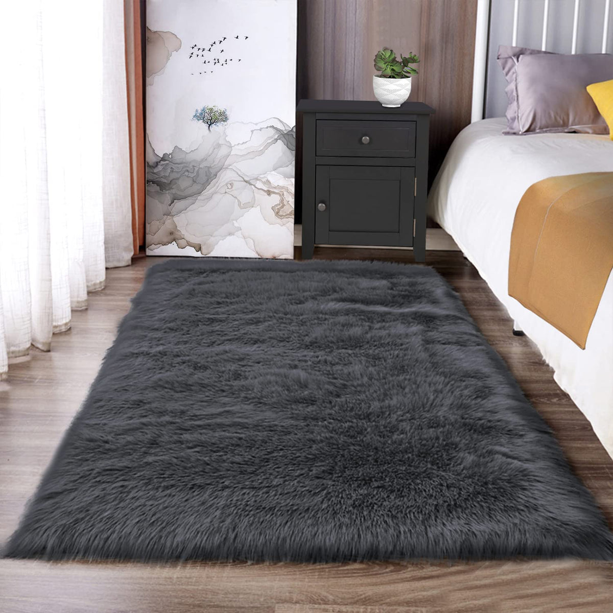 Latepis White Faux Fur Sheepskin Rug 4x6 for Living Room, Fuzzy Rugs Fluffy Washable Rug for Bedroom, Playroom, Luxury Room Decor, Rectangle