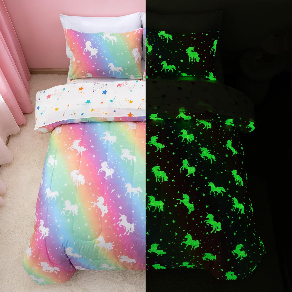 A Nice Night 5pc Glow in The Dark Dinosaur Kids Queen Comforter Sets