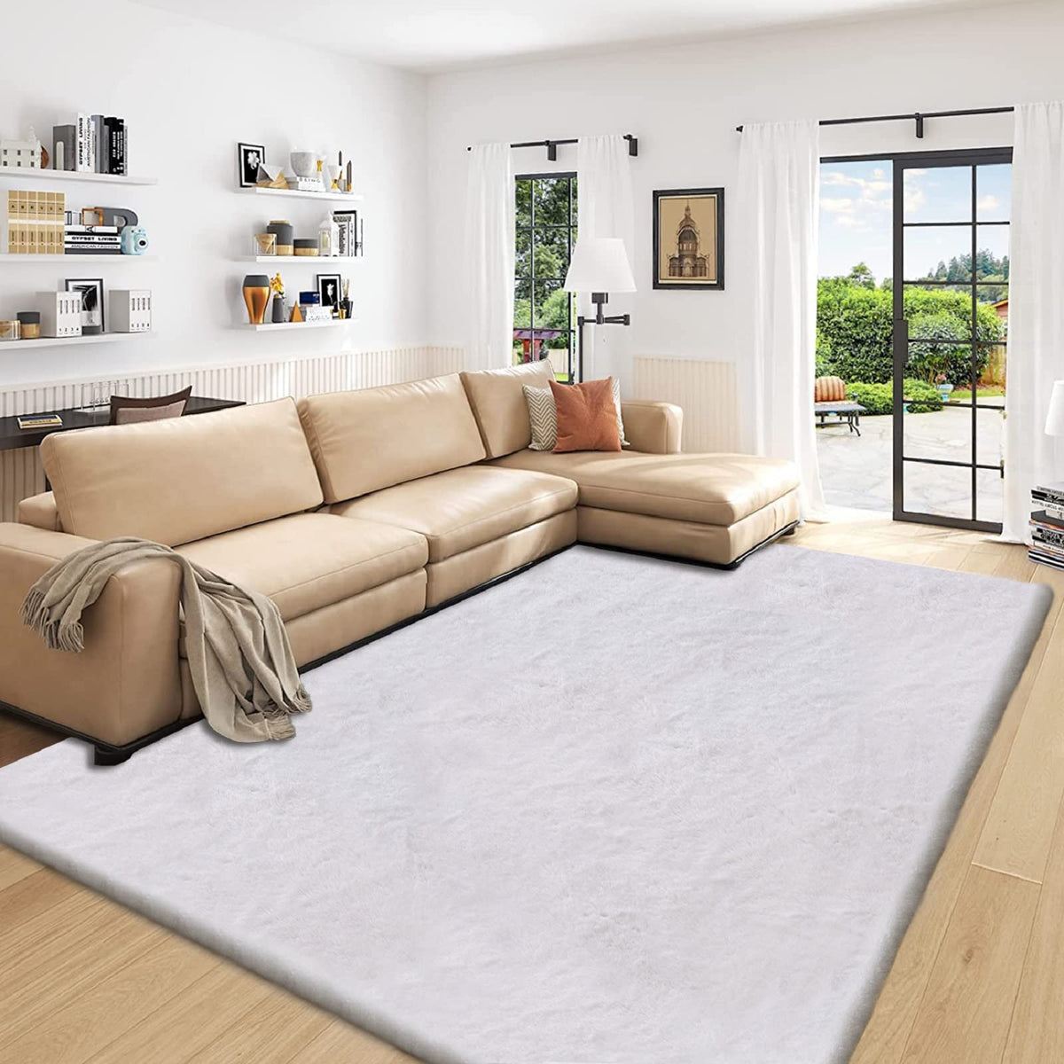ORINOVA Beige Faux Sheepskin Rabbit Fur Shaggy Rugs for Bedroom Small Shag Washable Fluffy Fur Rug for Living Room Rug 2x3 Nursery Rectange Rugs