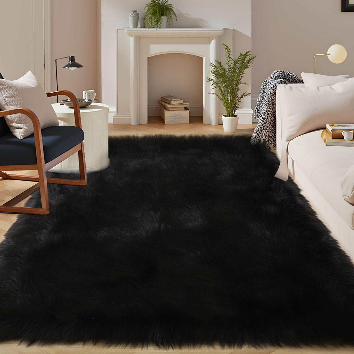 Latepis White Faux Fur Sheepskin Rug 4x6 for Living Room, Fuzzy Rugs Fluffy Washable Rug for Bedroom, Playroom, Luxury Room Decor, Rectangle