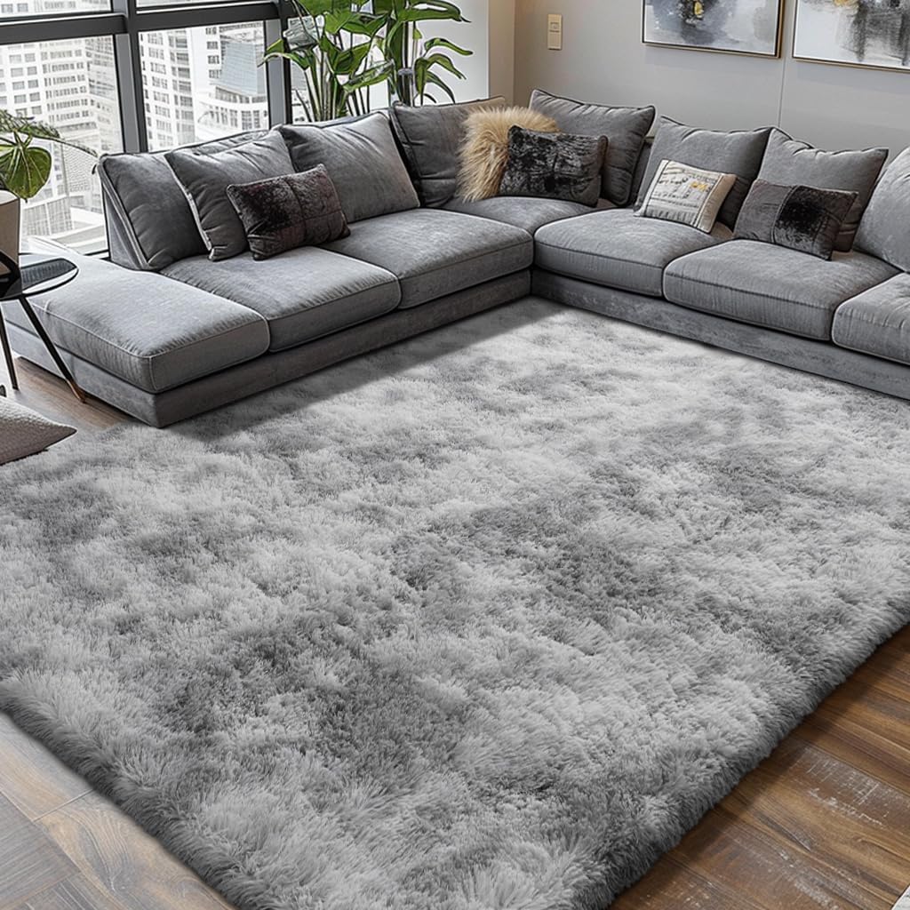 Shag Area Rugs for Bedroom Living Room,4X6 Ultra Soft Fluffy Area Rugs for Dorm,Indoor Carpet Plush Rugs for Home Decor,Tie-Dye Grey