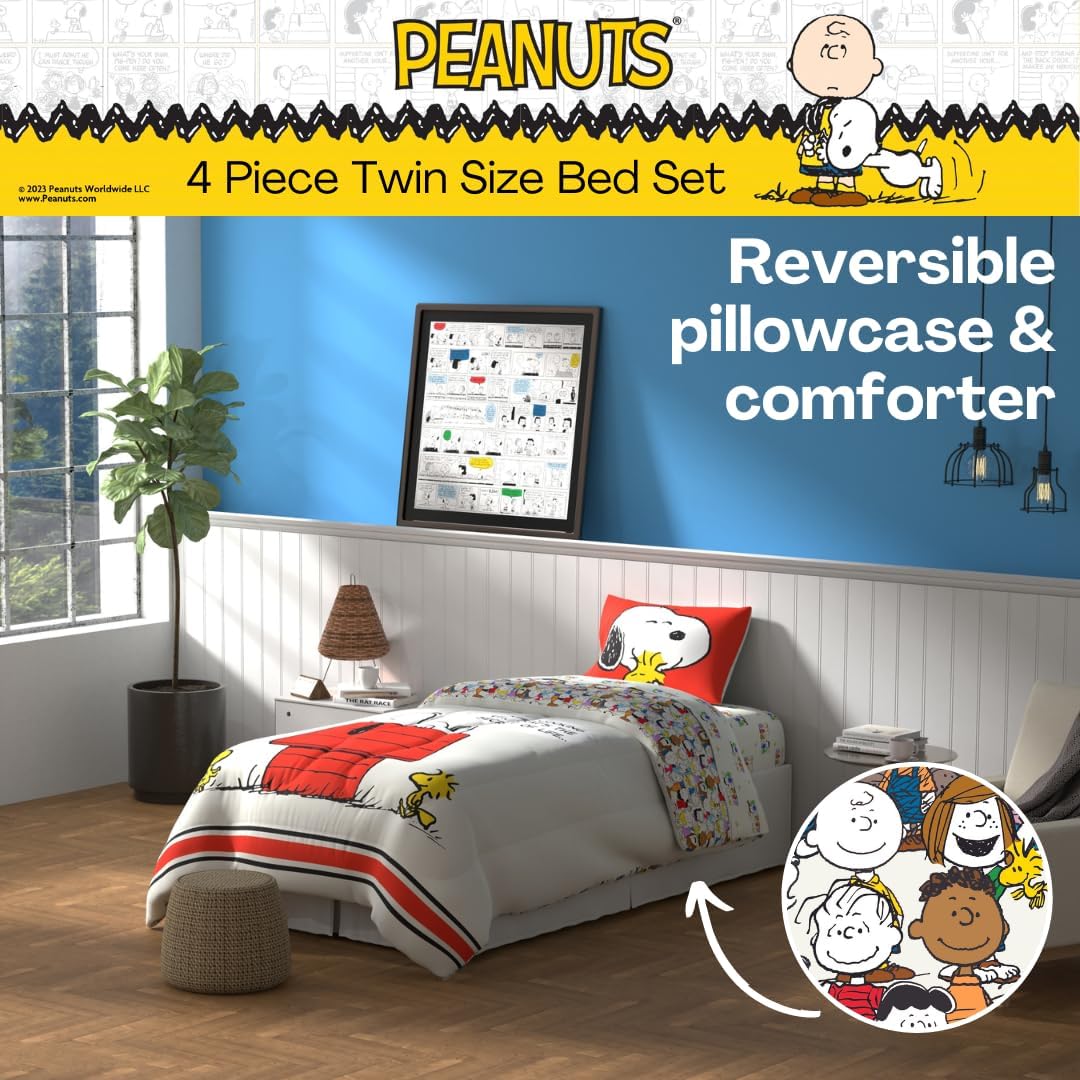 Peanuts® Snoopy Super Soft Reversible Comforter and Sheet Set, 4 Piece Twin Size, (Officially Licensed Product) by Franco Collectibles
