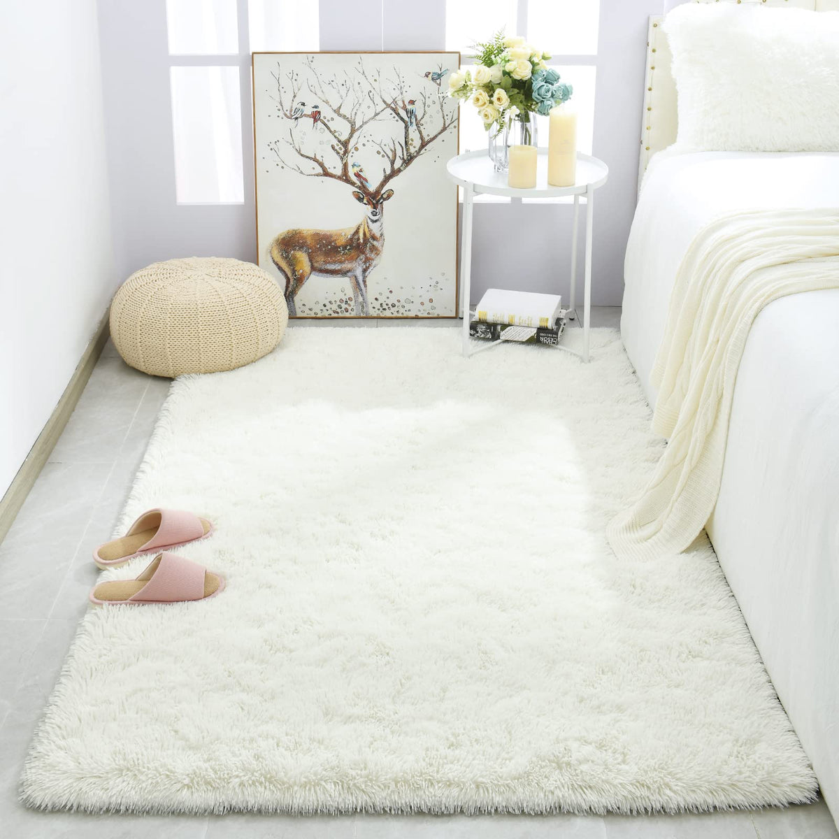 Merelax Soft Area Rug for Livingroom Bedroom, Machine Washable 4x6 Black Rugs Fluffy Shaggy Bedside Rug, Non Slip Indoor Carpet for Nursery Kids Room Home Decor Aesthetic