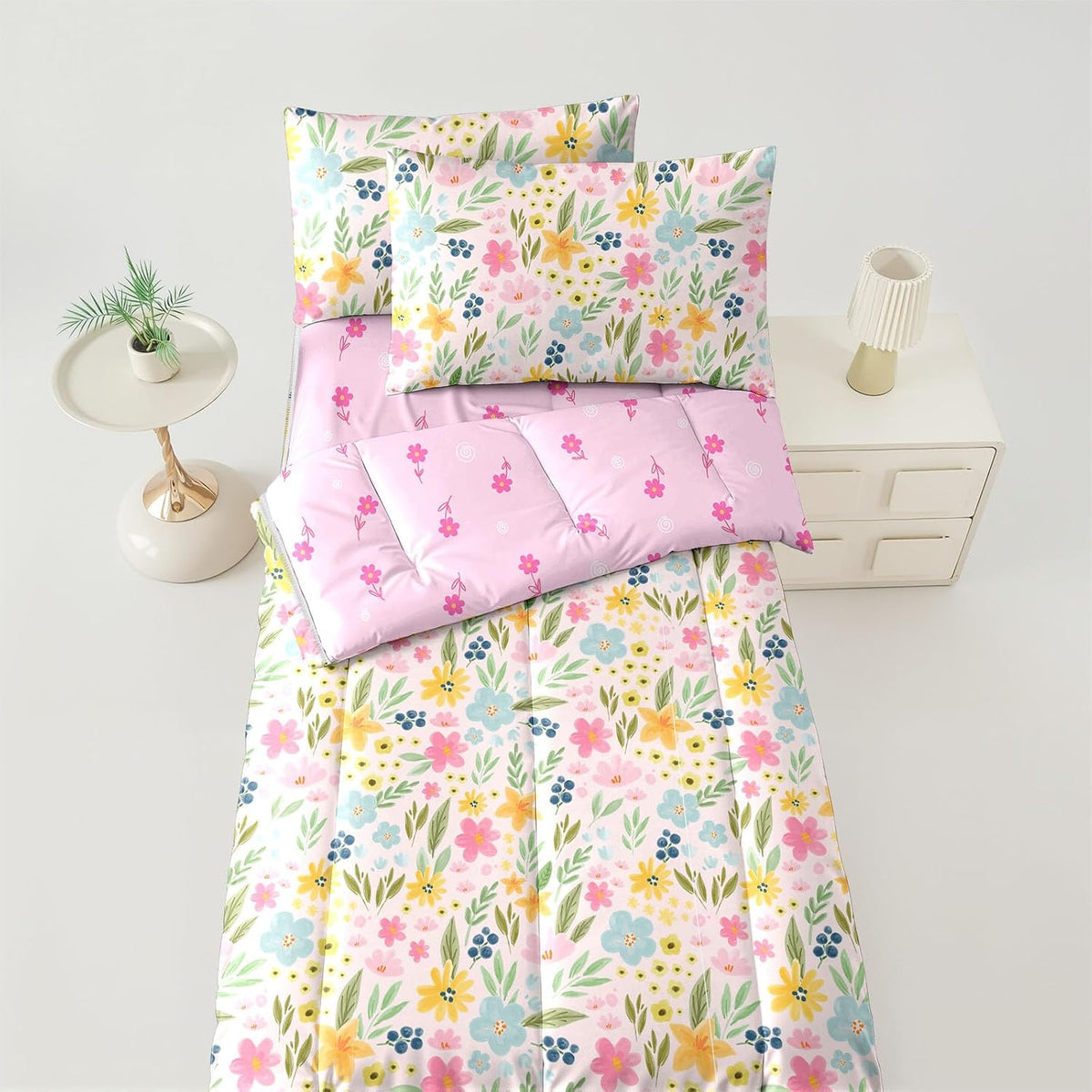Floral Zipper Bedding Twin Girls Pink Bedding for Girls Flower Comforter All in one Zipper Kids Bedding