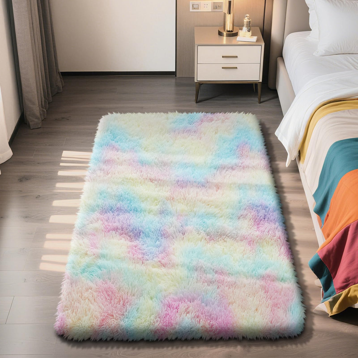 5x8 Shag Area Rug for Bedroom,Grey and Black Fluffy Rugs for Living Room