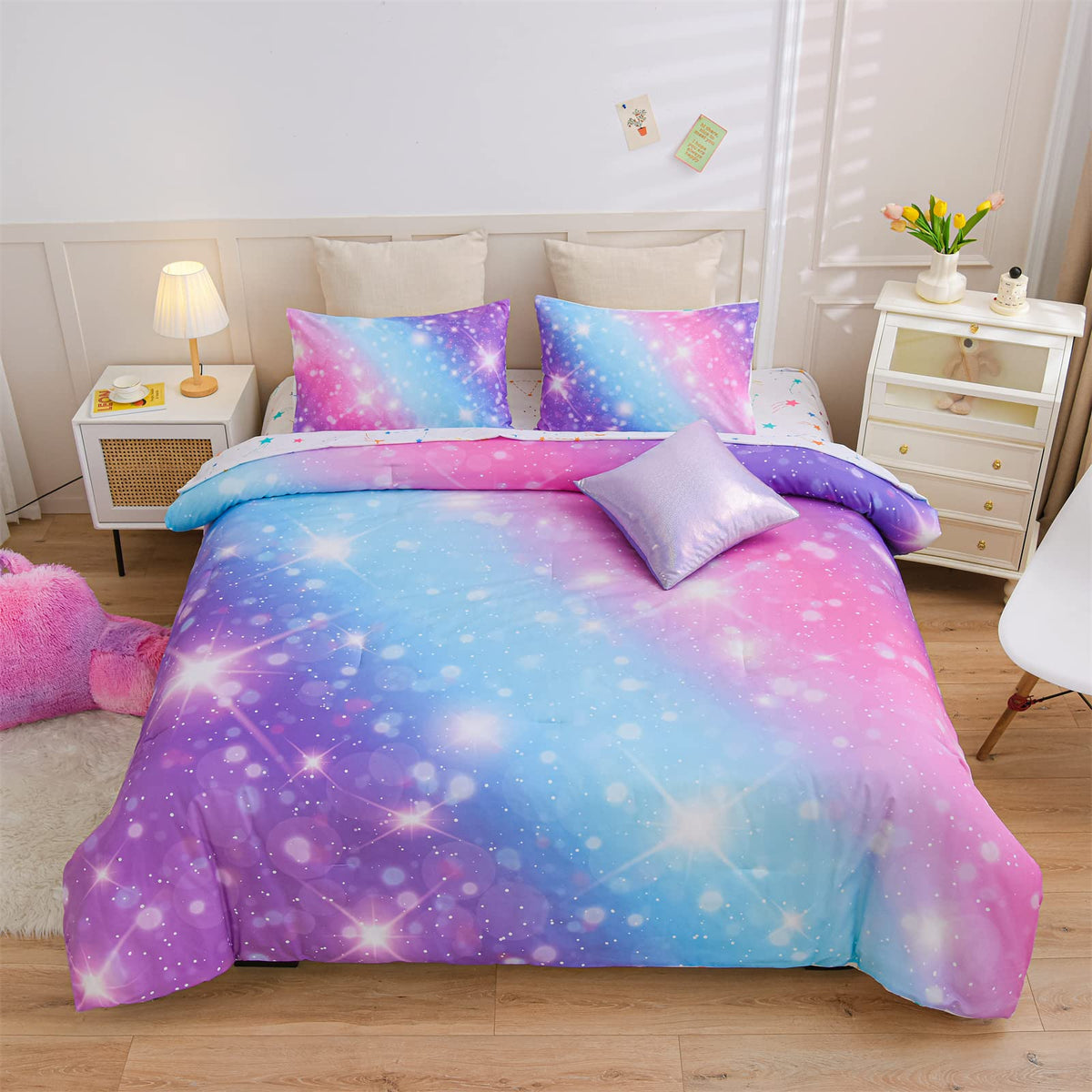 A Nice Night 6Pcs Gradient Glitter Twin Comforter Sets for Kids