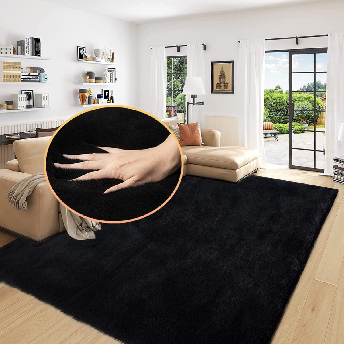 ORINOVA Beige Faux Sheepskin Rabbit Fur Shaggy Rugs for Bedroom Small Shag Washable Fluffy Fur Rug for Living Room Rug 2x3 Nursery Rectange Rugs