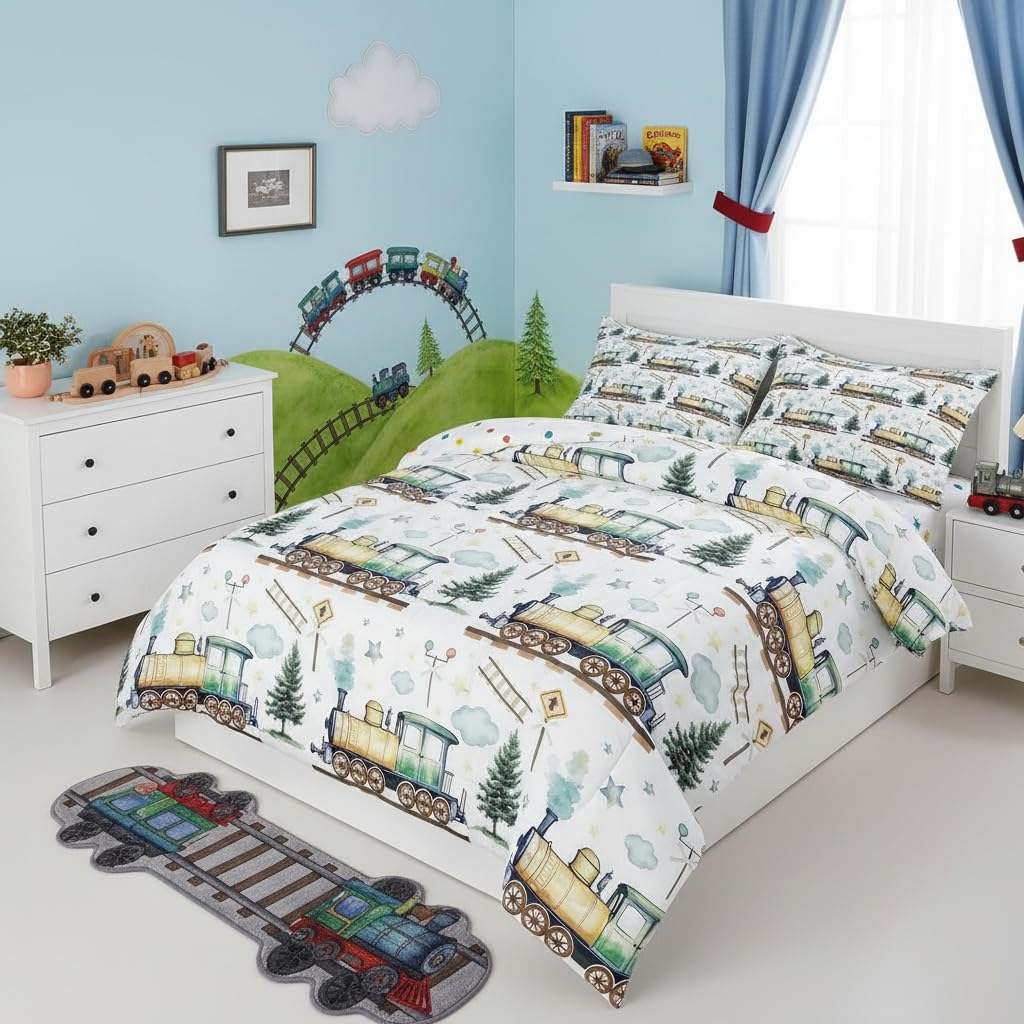 Erosebridal Cartoon Train Comforter Set Twin Kids Bedding for Boys Girls