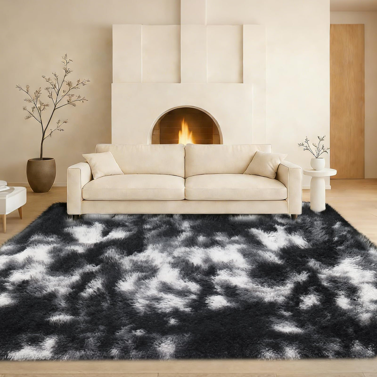 8x10 Cream Fluffy Shag Area Rug, Non-Slip Soft Carpet for Home