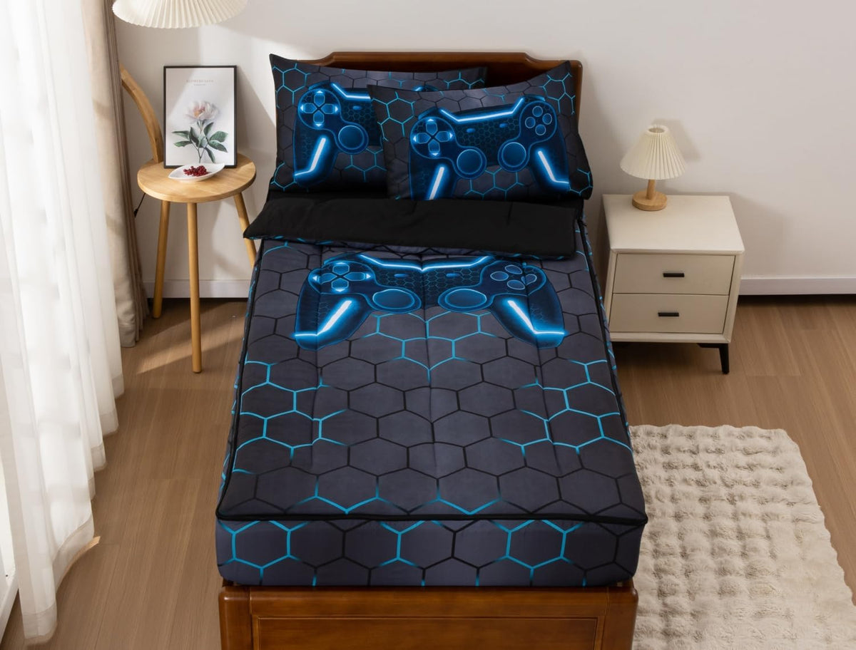 Meeting Story Kids Game Comforter Set Zipper Bedding Twin for Boys, Grey