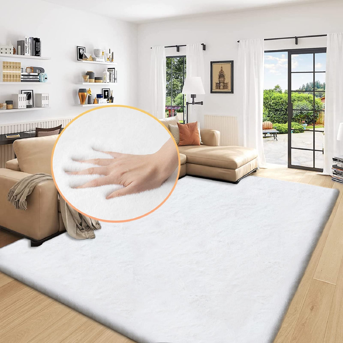 ORINOVA Beige Faux Sheepskin Rabbit Fur Shaggy Rugs for Bedroom Small Shag Washable Fluffy Fur Rug for Living Room Rug 2x3 Nursery Rectange Rugs