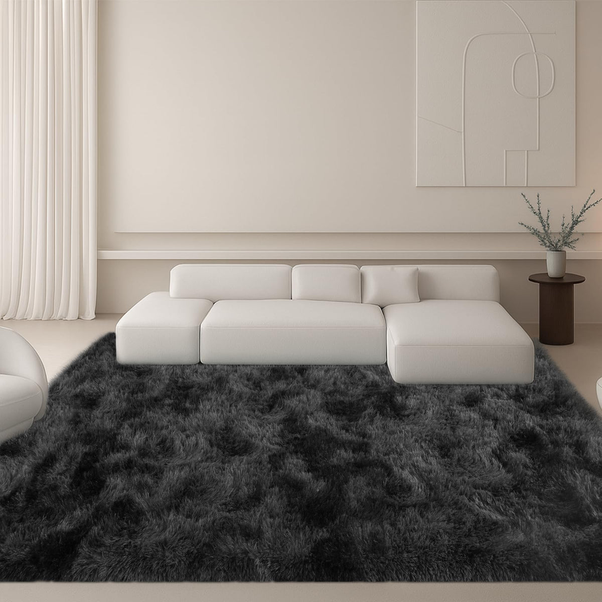 8x10 Cream Fluffy Shag Area Rug, Non-Slip Soft Carpet for Home
