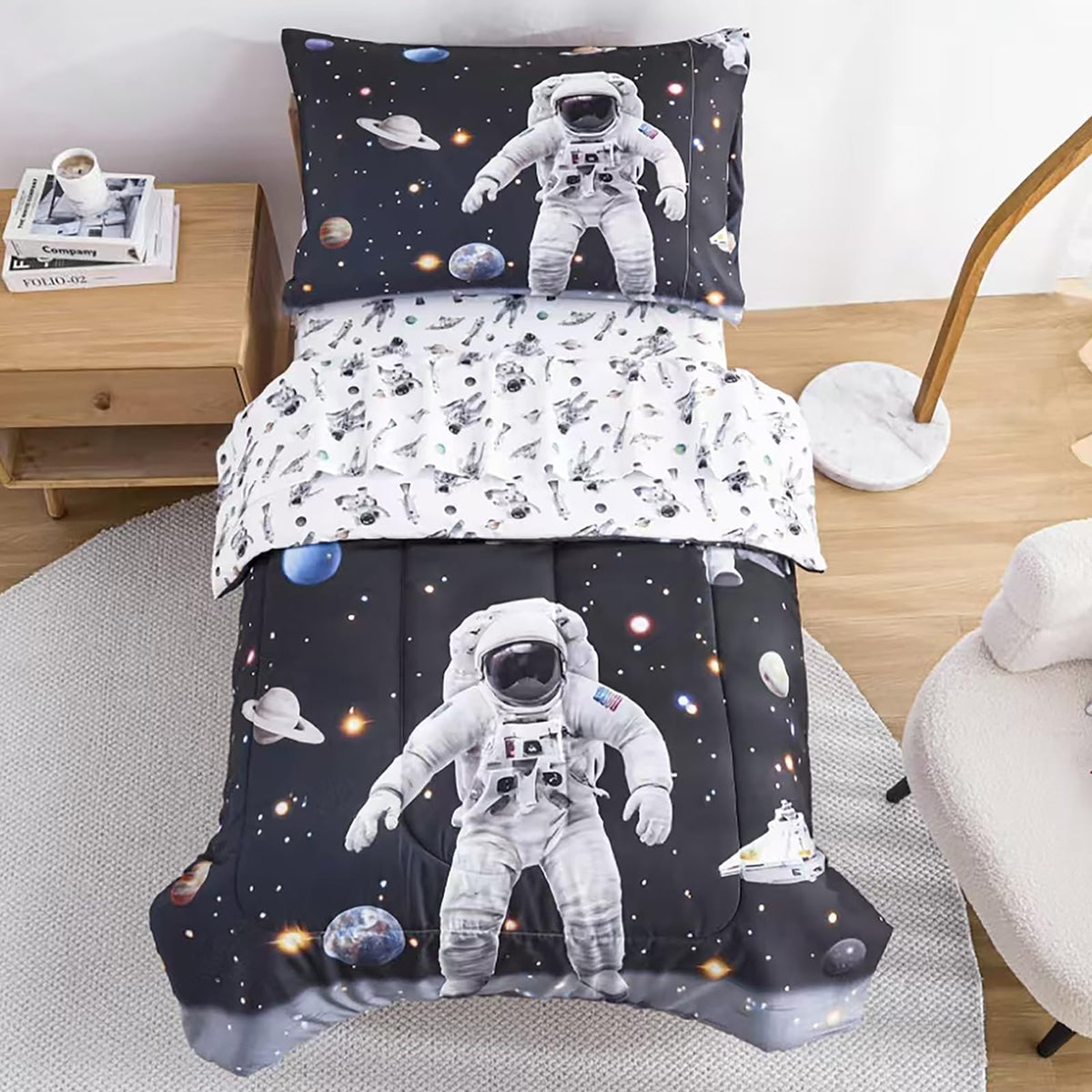 lasoftan Butterfly Toddler Bedding Set for Girls, 4 Piece Bed-in-a-Bag Toddler Comforter Sets, Super Soft Comforter Sheet Set and Comfortable Microfiber Toddler Bed Set