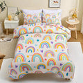 Btargot Lightweight Soft 3 Piece Rainbow Comforter Set with 2 Pillow Covers, Cartoon Love Hearts Flowers and Grass Bedding Set for Girls Boys Kids, Full Multi-Color