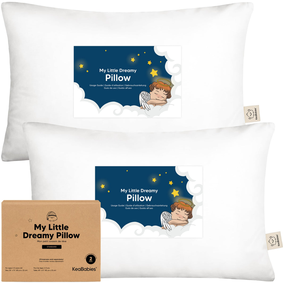KeaBabies 2pk Toddler Pillows 2 Year Old to 5,14x20 Kids Pillow(Soft White)