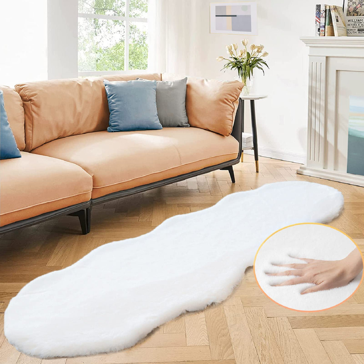 ORINOVA White Faux Bunny Fluffy Fur Rug Washable Area Rugs for Living Room Nursery Rugs for Bedroom 2x3 Rectange Rug Cute Home Décor