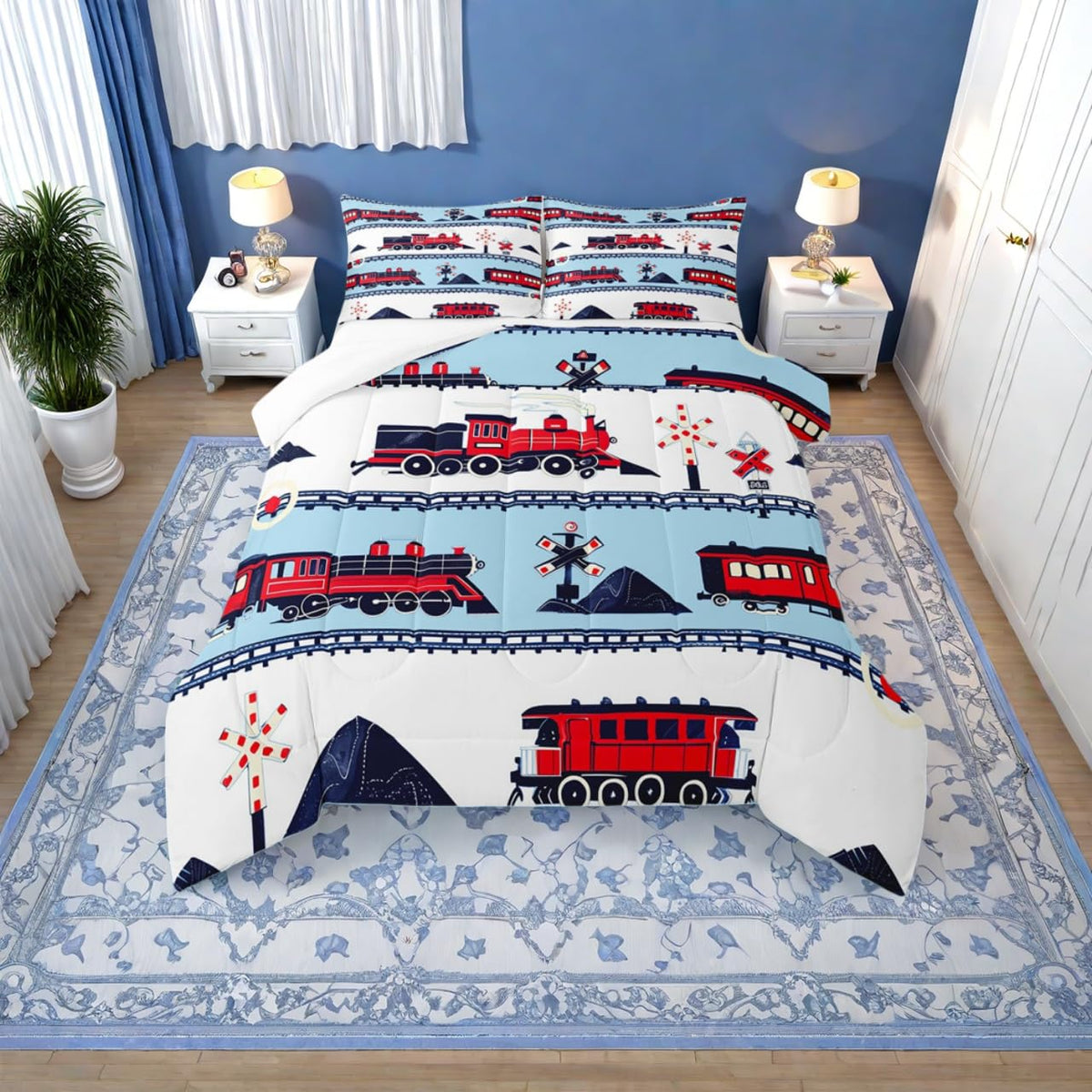 Erosebridal Cartoon Train Comforter Set Twin Kids Bedding for Boys Girls