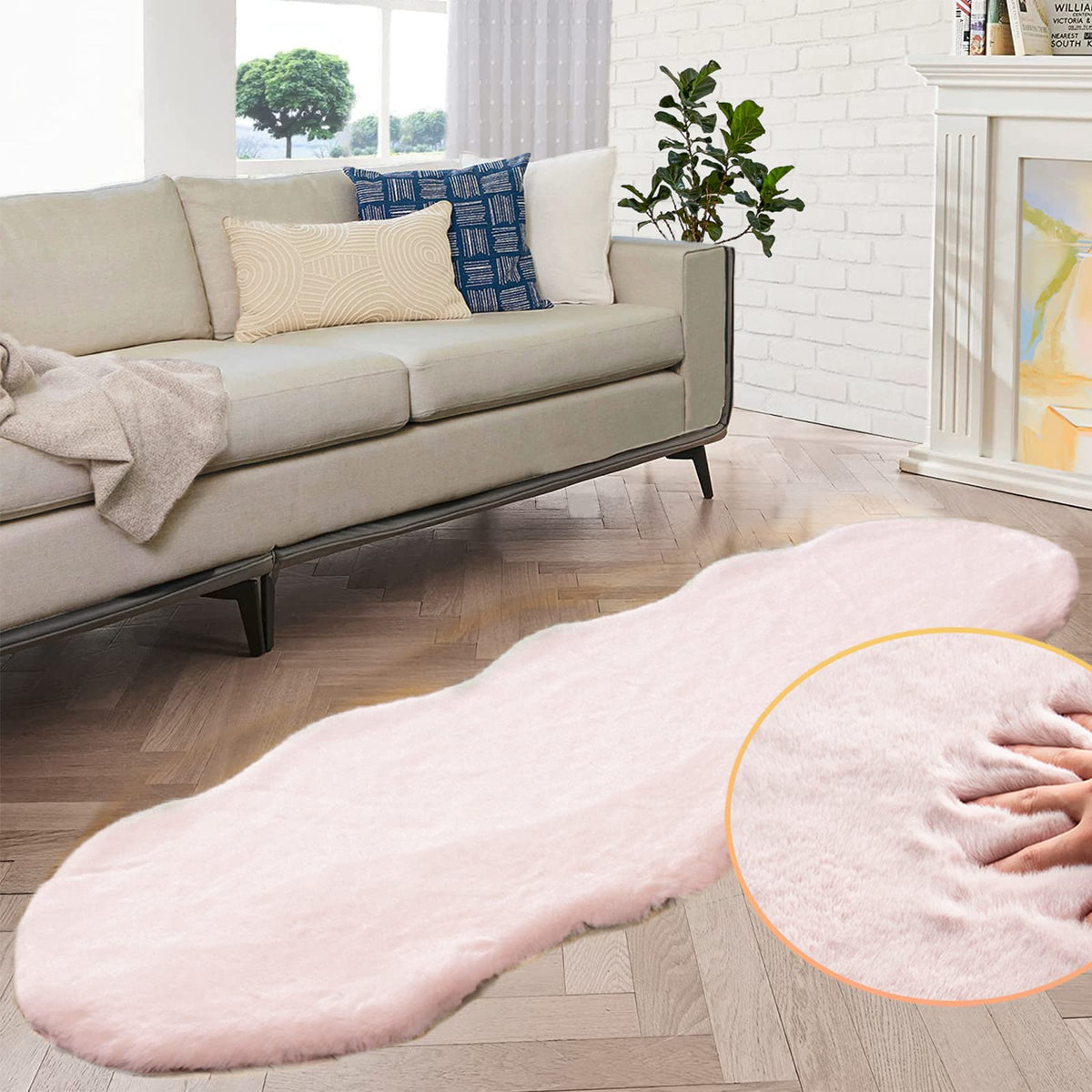 ORINOVA White Faux Bunny Fluffy Fur Rug Washable Area Rugs for Living Room Nursery Rugs for Bedroom 2x3 Rectange Rug Cute Home Décor