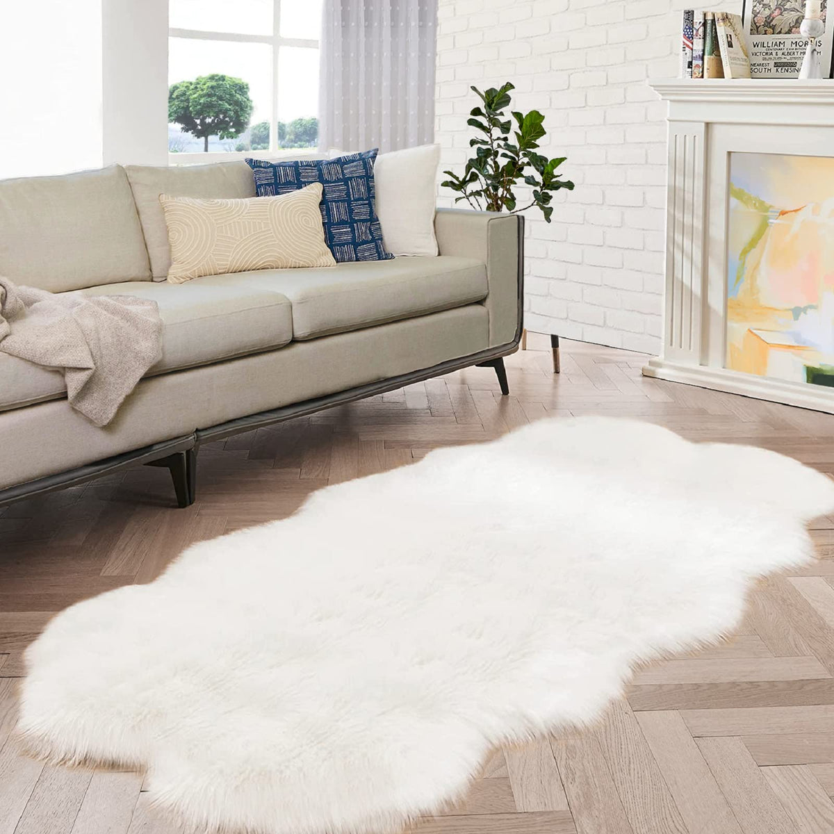 ORINOVA White Faux Sheepskin Fuzzy Fur Rugs for Bedroom Small Machine Washable Fluffy Area Rugs for Living Room 2x4 Shag Nursery Rug