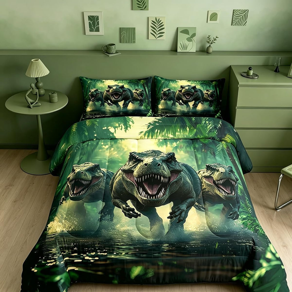 Feelyou Dino Dinosaur Comforter Set Twin Size Kids Boys Bedding