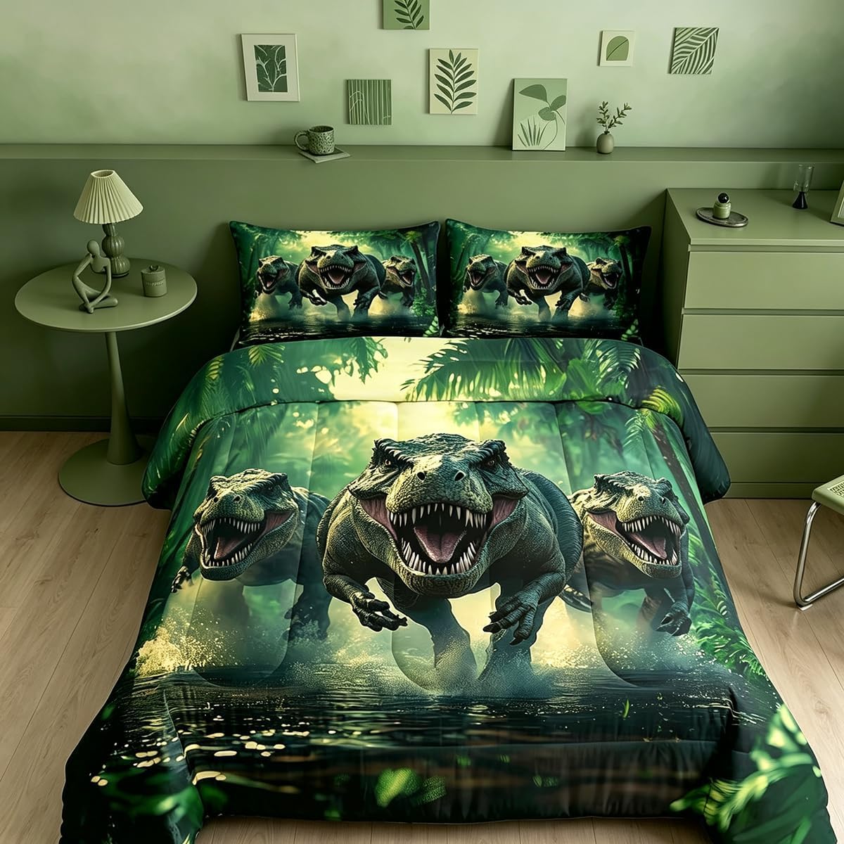 Feelyou Dino Dinosaur Comforter Set Twin Size Kids Boys Bedding