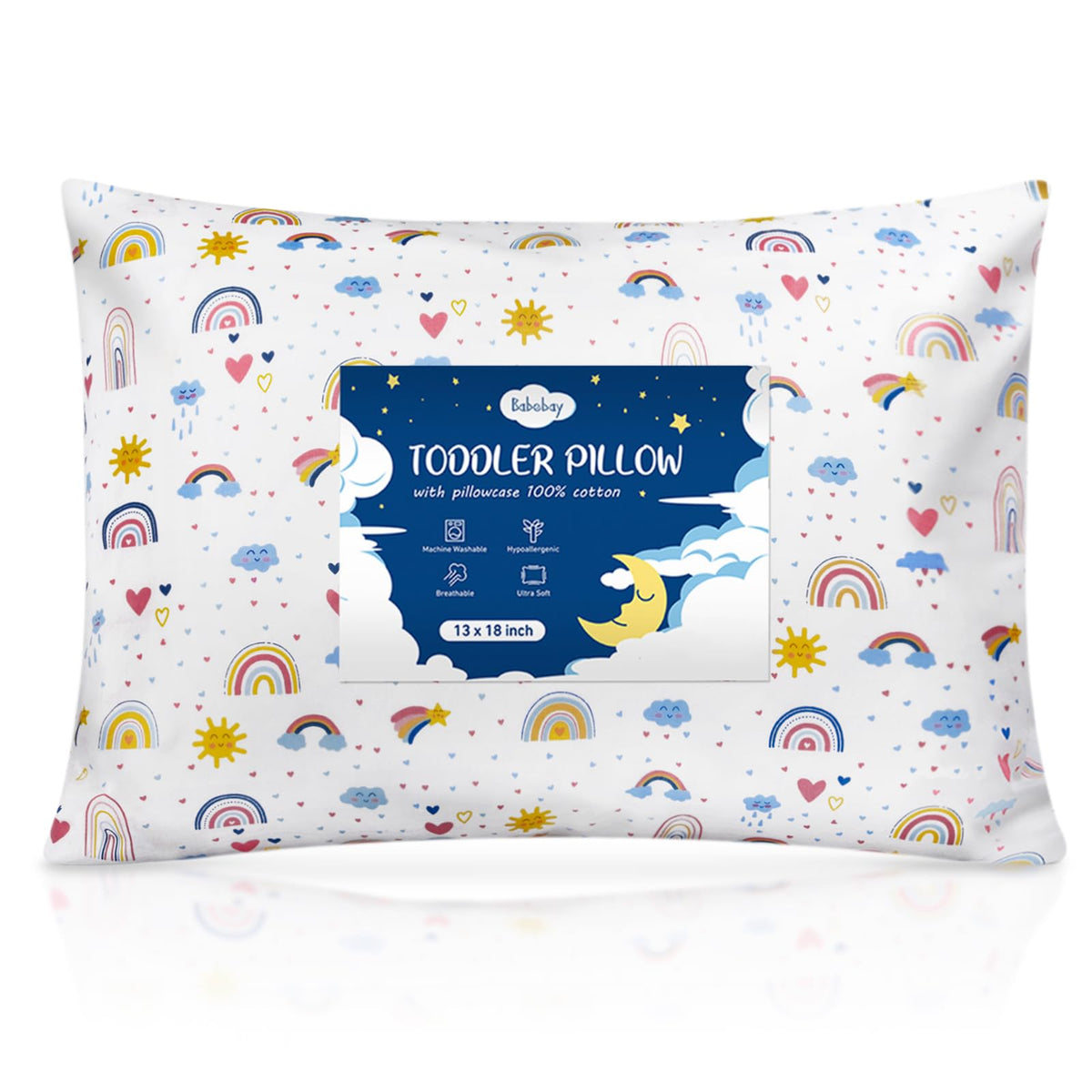 Babebay Toddler Pillow,13X18 Soft Toddler Pillows for Sleeping, Machine Washable Kids Pillow with Cotton Pillowcase, Perfect for Travel (White)