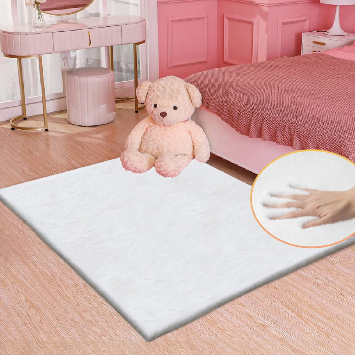 ORINOVA Beige Faux Sheepskin Rabbit Fur Shaggy Rugs for Bedroom Small Shag Washable Fluffy Fur Rug for Living Room Rug 2x3 Nursery Rectange Rugs