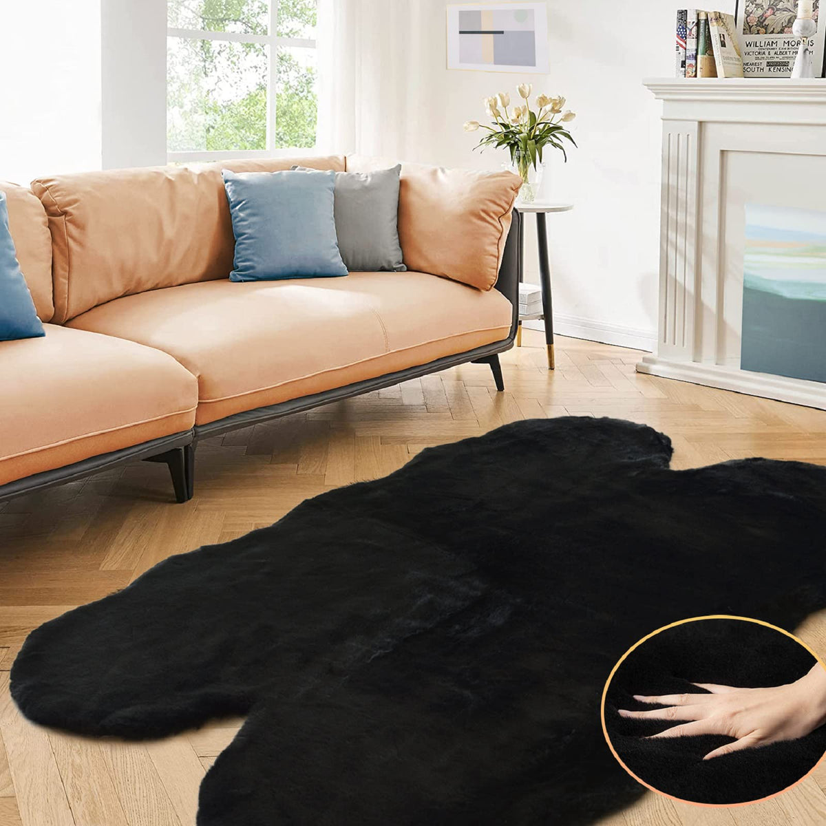 ORINOVA Beige Faux Sheepskin Rabbit Fur Shaggy Rugs for Bedroom Small Shag Washable Fluffy Fur Rug for Living Room Rug 2x3 Nursery Rectange Rugs