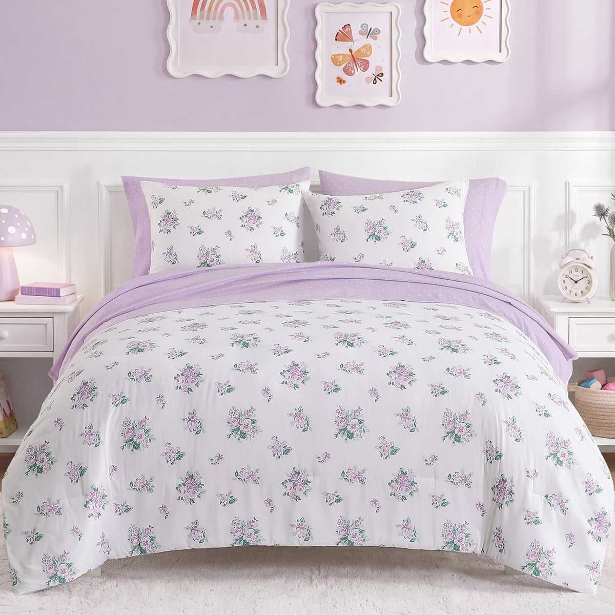Twin XL Comforter Set for Girls - 5 Pieces Pink Floral Bed in a Bag