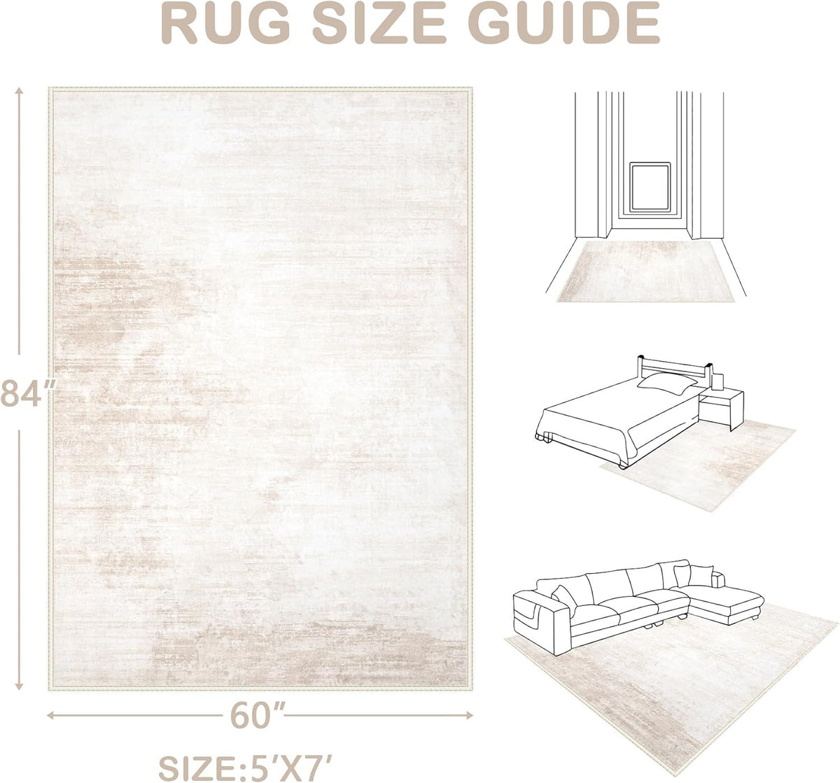 Area Rugs 5x7 Living Room: Washable Rug Modern Abstract Large Rug Soft Non Slip Neutral Rugs Stain Resistant Indoor Carpet for Bedroom Kitchen Dining Room Table Nursery Home Office Rugs(Beige,5'x7')