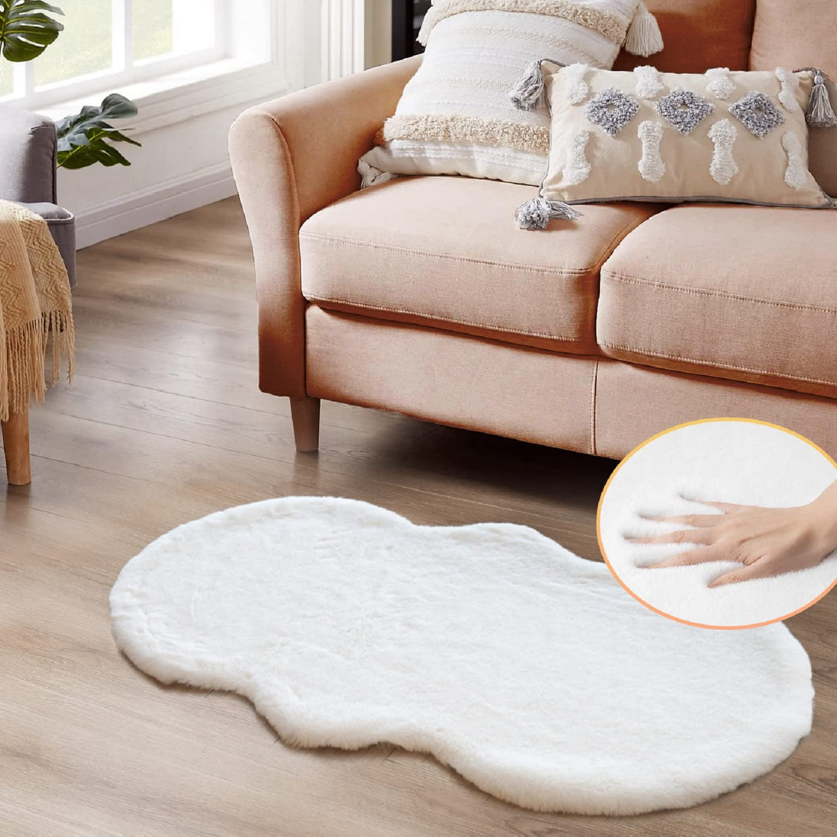 ORINOVA Beige Faux Sheepskin Rabbit Fur Shaggy Rugs for Bedroom Small Shag Washable Fluffy Fur Rug for Living Room Rug 2x3 Nursery Rectange Rugs