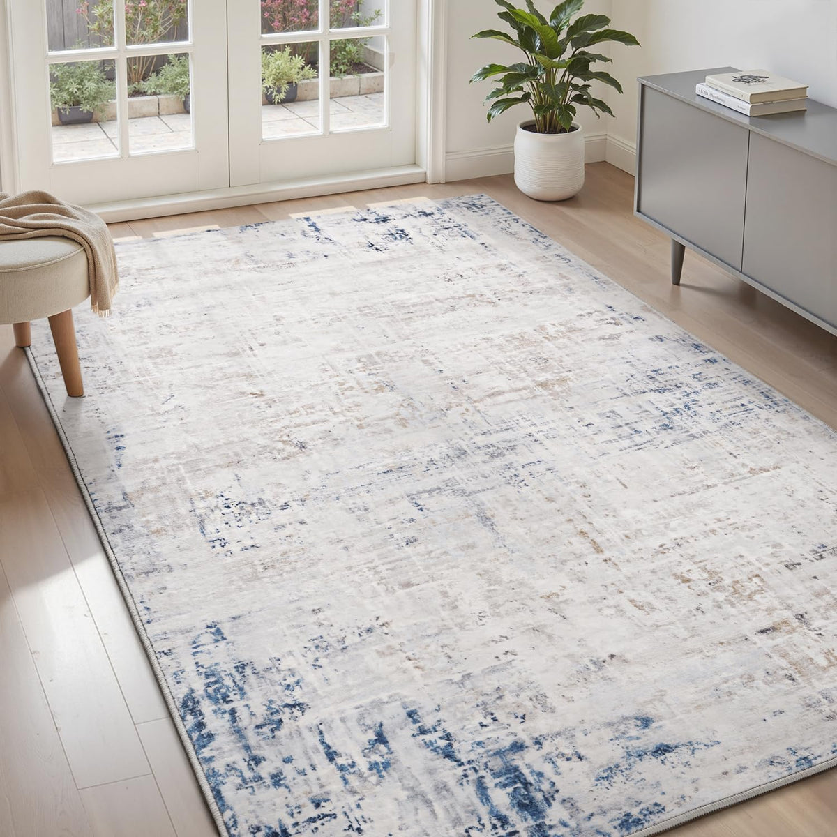 5 x 7 Area Rugs for Living Room, Machine Washable Non Slip Rug Ultra Soft Low Pile Indoor Carpet Modern Abstract Rugs for Bedroom Office Room Dining Room Beside, Grey