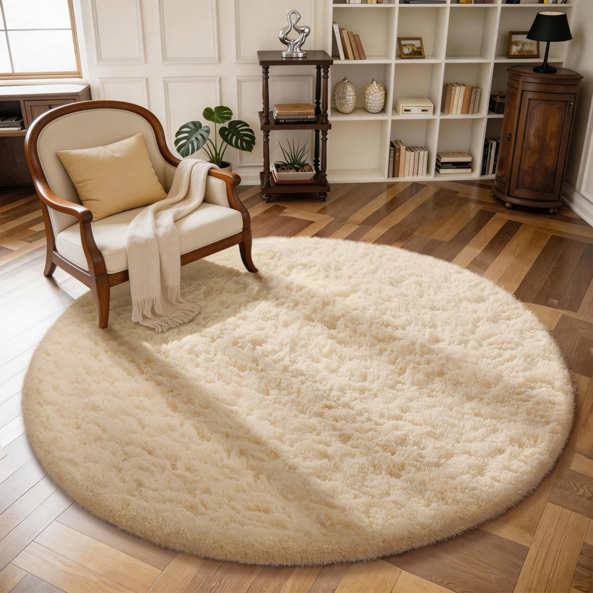 Ophanie Area Rugs for Bedroom, Christmas Upgrade Non-Slip Ivory Fluffy Soft Shag Living Room Carpet, Indoor Floor 4x6 Fuzzy Shaggy Plush Nursery Rug for Kids Dorm Decor with Over 99 pcs Pile fibers