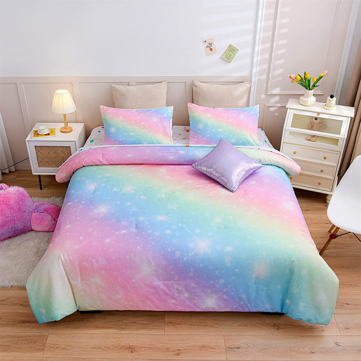 A Nice Night 6Pcs Gradient Glitter Twin Comforter Sets for Kids