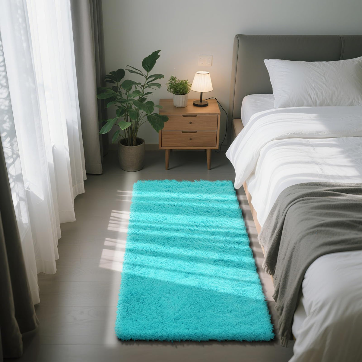 4x6 Beige Rug for Bedroom, Fluffy Shag Area Rug Small Rug Bedroom Carpet