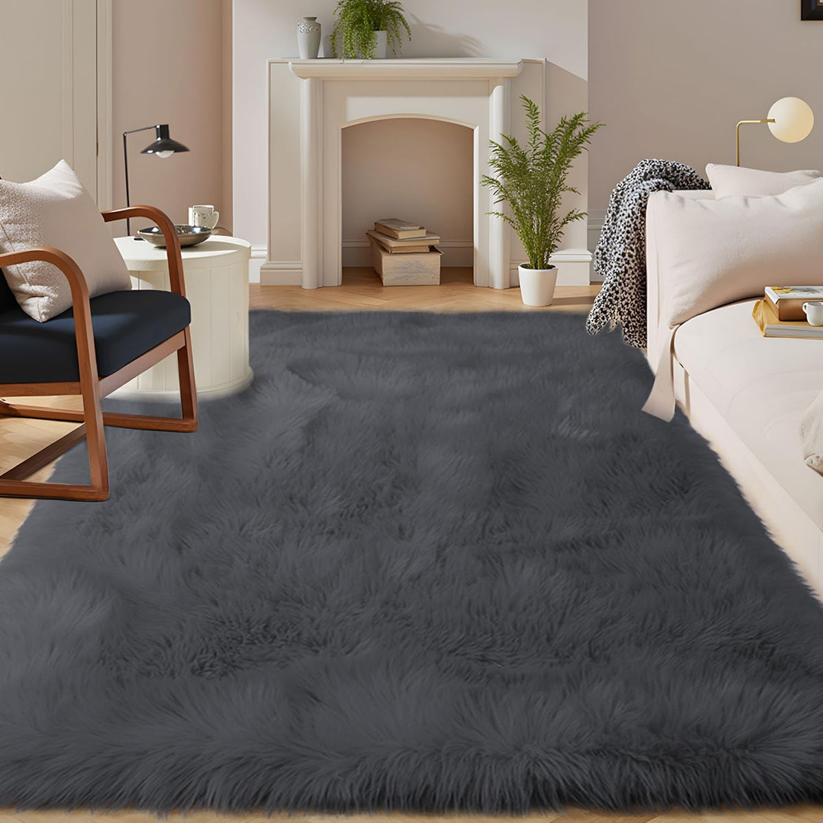 Latepis White Faux Fur Sheepskin Rug 4x6 for Living Room, Fuzzy Rugs Fluffy Washable Rug for Bedroom, Playroom, Luxury Room Decor, Rectangle
