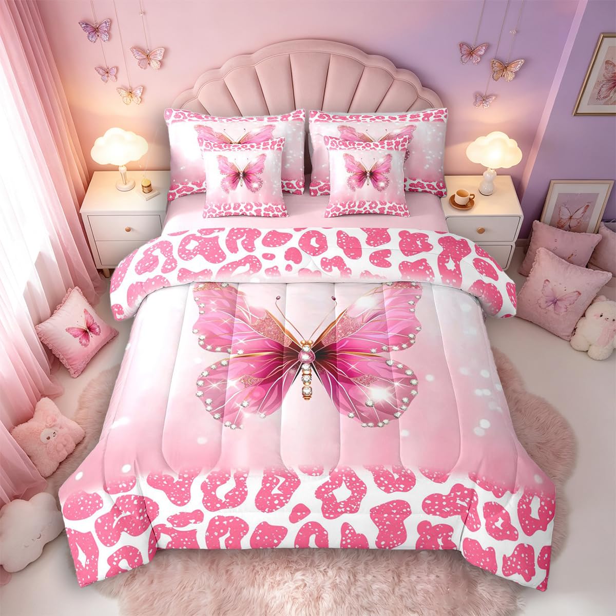 Feelyou Kids Pink Bowknot Bed in A Bag Twin Size, Personalized Initial A Comforter Set with Sheets Princess Glitter 7 Pieces Bedding Set Boys Girls Bow Alphabet Teens Bed Set Bedroom Decor 7Pcs
