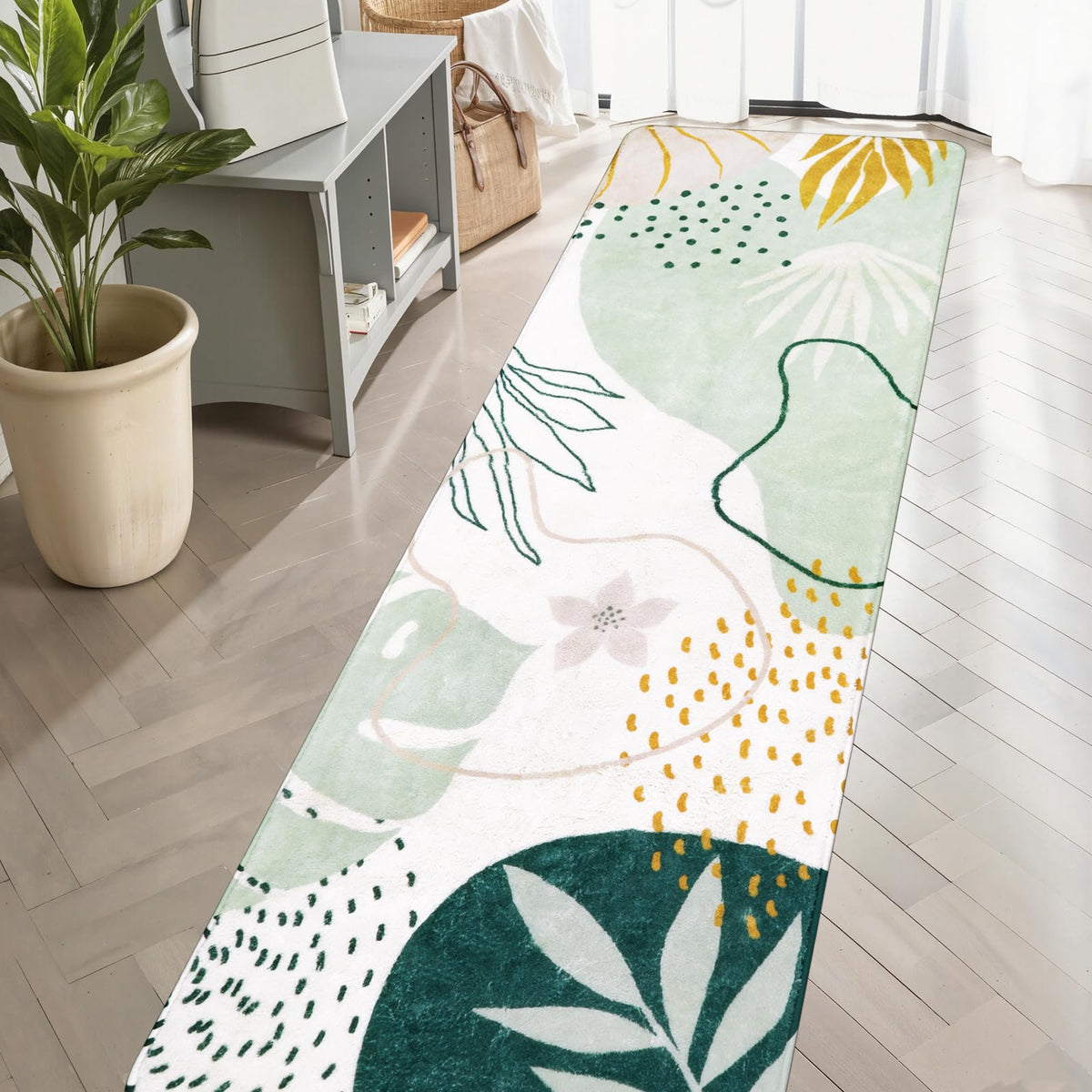 Lahome Pink Boho Nursery Rug 4x6, Washable Non Slip Soft Botanical Area Rug for Girls Bedroom Kids Room Playroom Dorm Apartment Decor