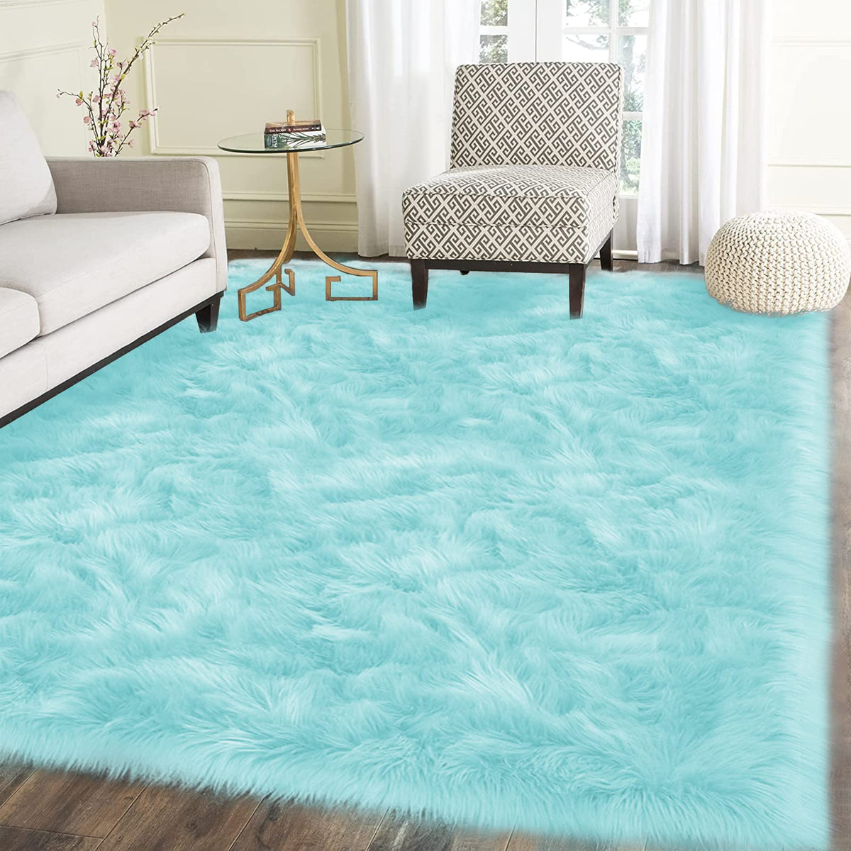 Latepis White Faux Fur Sheepskin Rug 4x6 for Living Room, Fuzzy Rugs Fluffy Washable Rug for Bedroom, Playroom, Luxury Room Decor, Rectangle