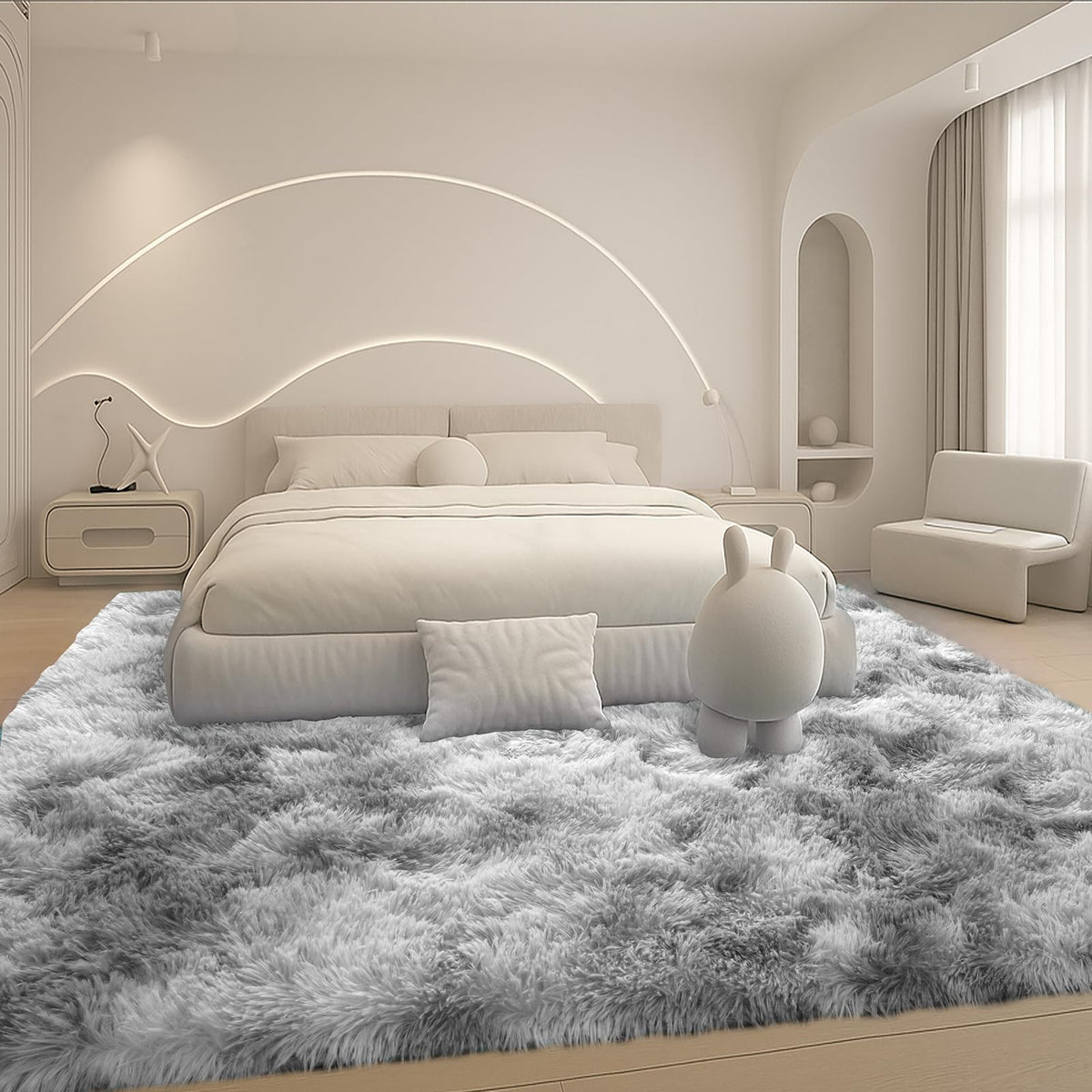 8x10 Cream Fluffy Shag Area Rug, Non-Slip Soft Carpet for Home