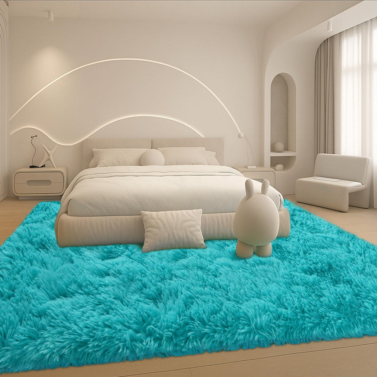 8x10 Cream Fluffy Shag Area Rug, Non-Slip Soft Carpet for Home