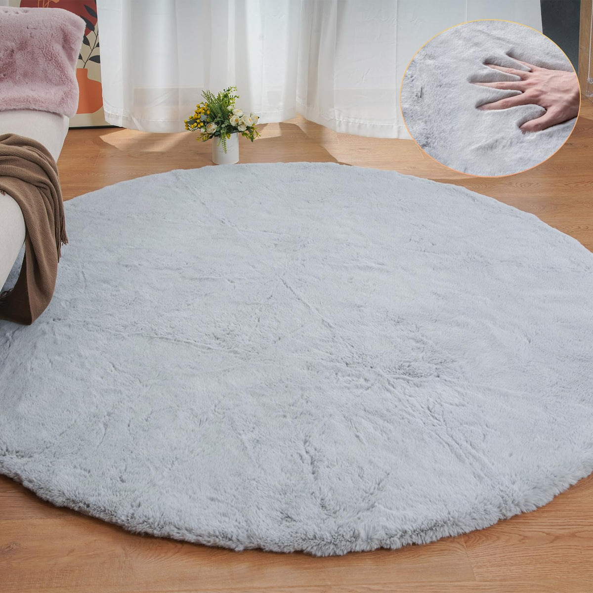 ORINOVA Beige Faux Sheepskin Rabbit Fur Shaggy Rugs for Bedroom Small Shag Washable Fluffy Fur Rug for Living Room Rug 2x3 Nursery Rectange Rugs