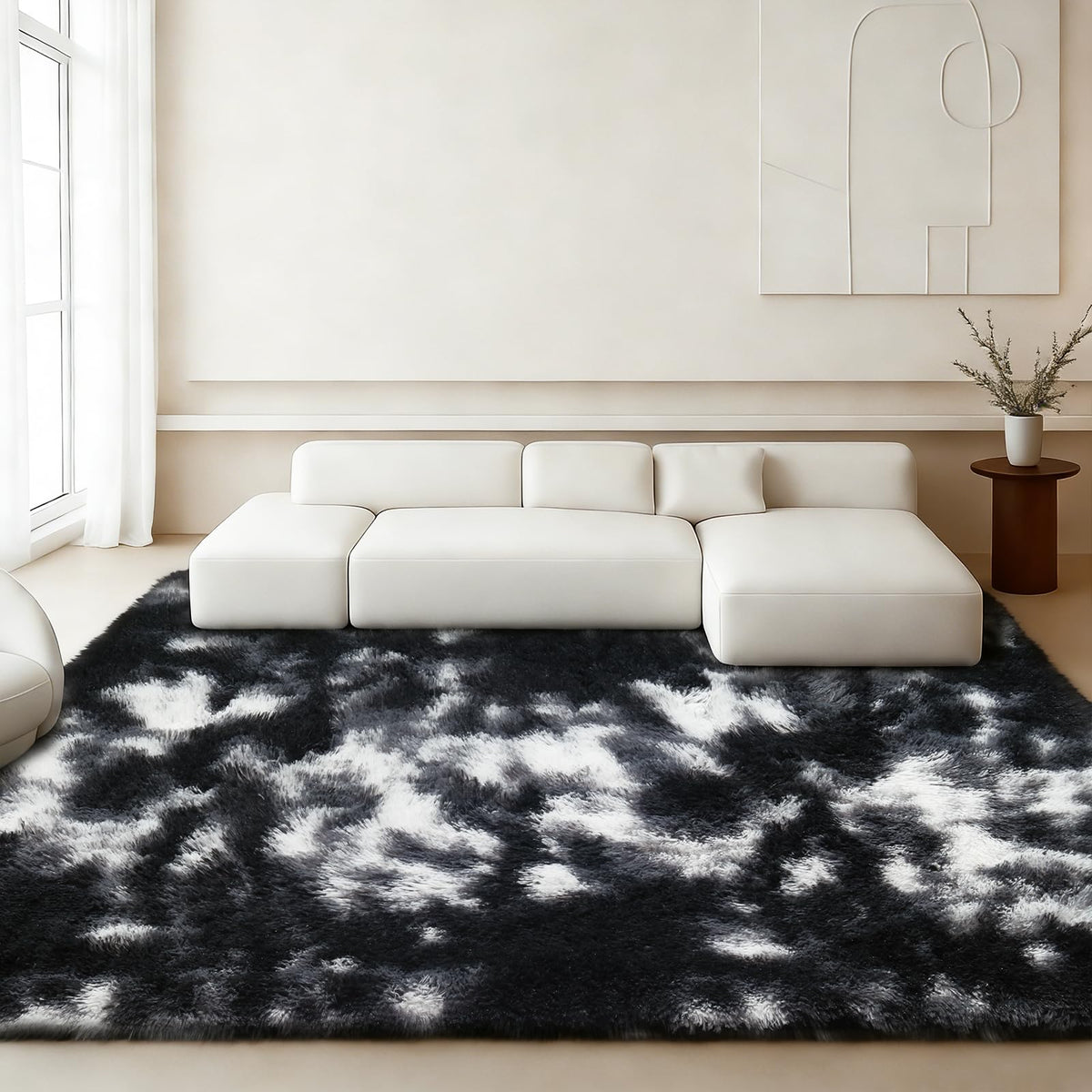 8x10 Cream Fluffy Shag Area Rug, Non-Slip Soft Carpet for Home