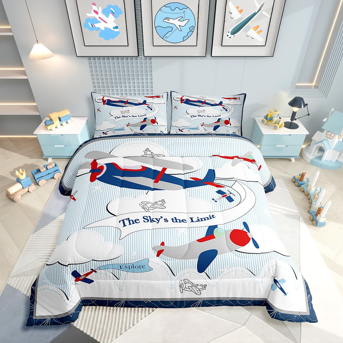 Erosebridal Cartoon Train Comforter Set Twin Kids Bedding for Boys Girls