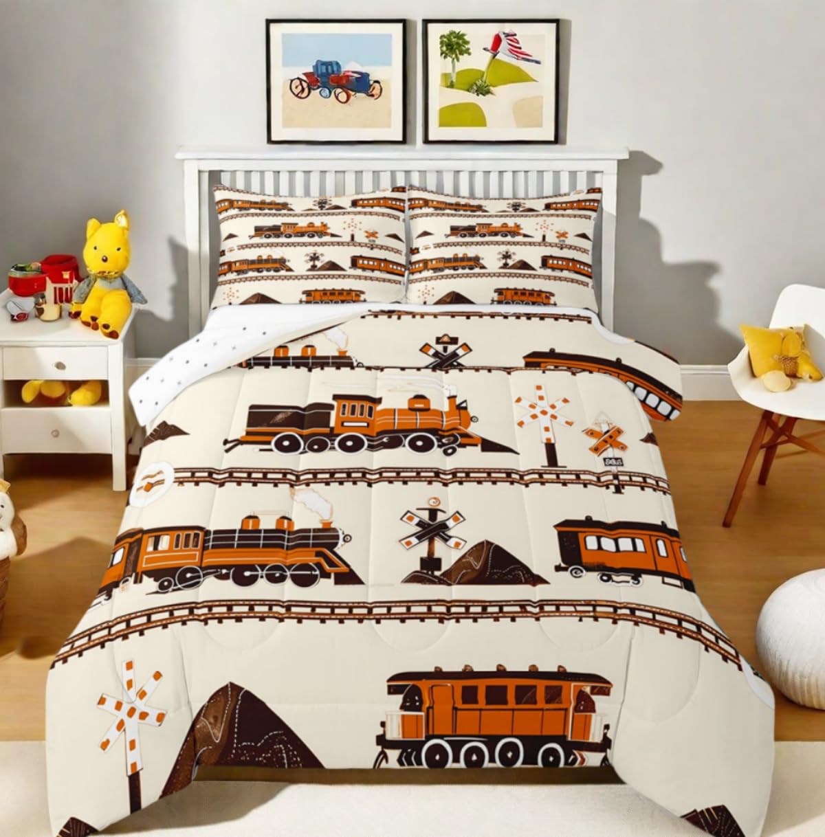 Erosebridal Cartoon Train Comforter Set Twin Kids Bedding for Boys Girls