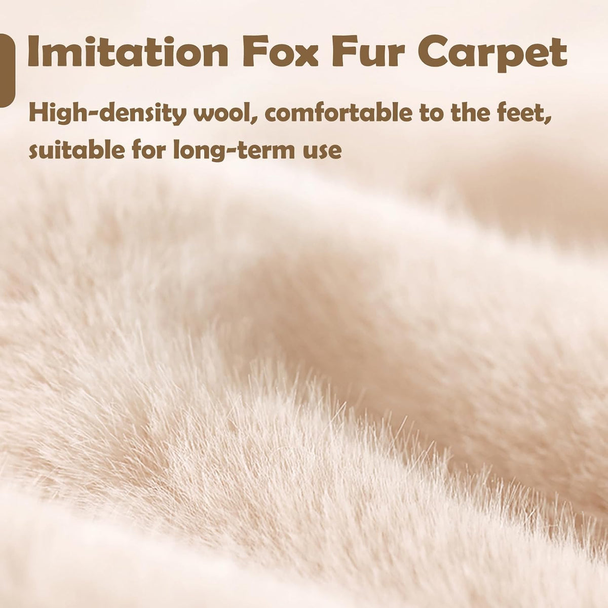 Fluffy Faux Rabbit Fur Rug 2'x6ft Beige Non-Slip Washable Mat Bedroom Living Room